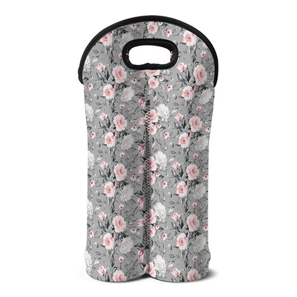 Monochrome Spring Floral Print Double Neoprene Wine Tote
