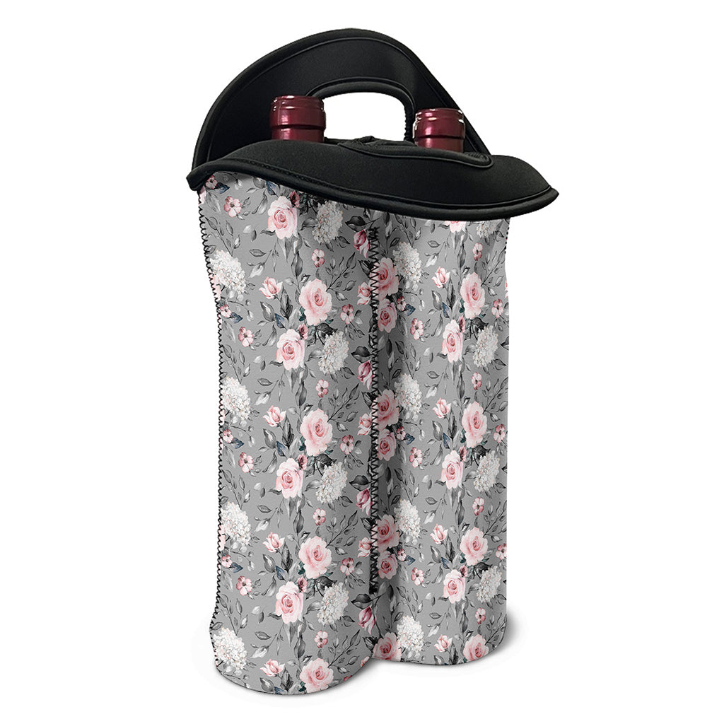 Monochrome Spring Floral Print Double Neoprene Wine Tote