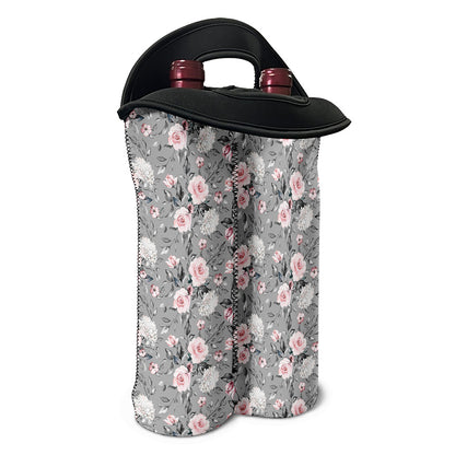 Monochrome Spring Floral Print Double Neoprene Wine Tote