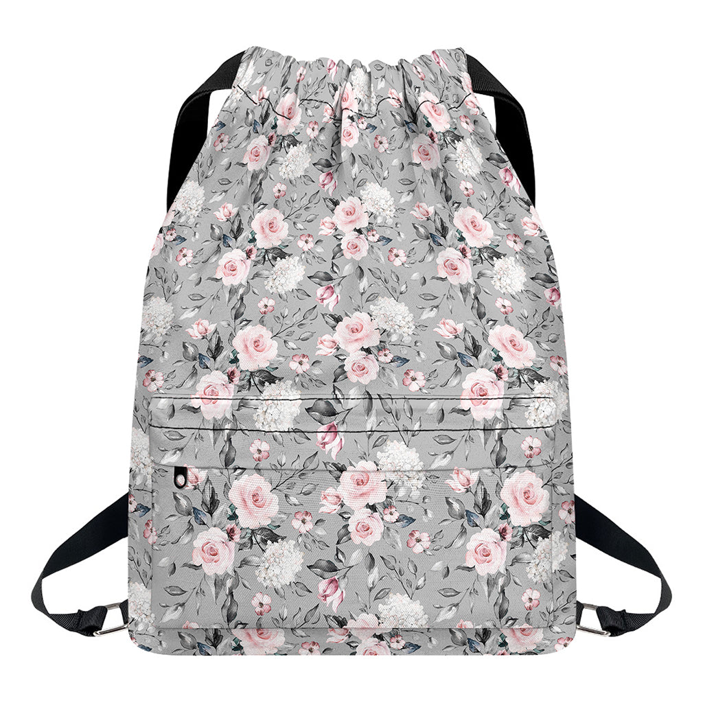 Monochrome Spring Floral Print Drawstring Backpack