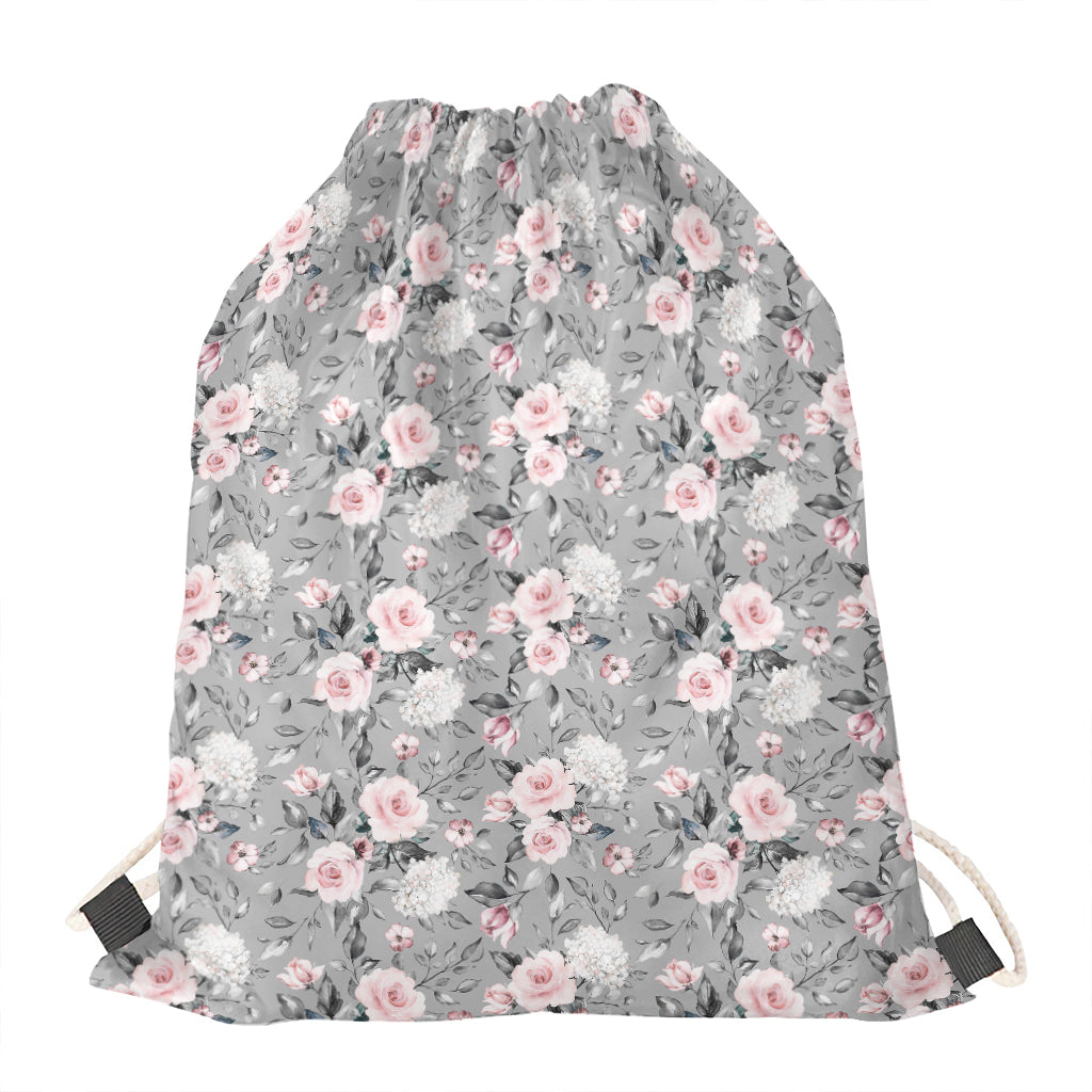 Monochrome Spring Floral Print Drawstring Bag