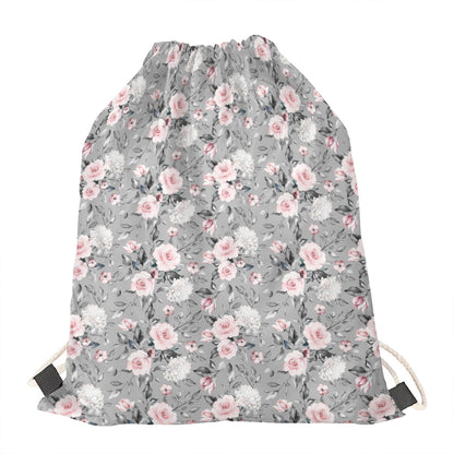 Monochrome Spring Floral Print Drawstring Bag