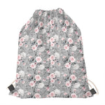 Monochrome Spring Floral Print Drawstring Bag