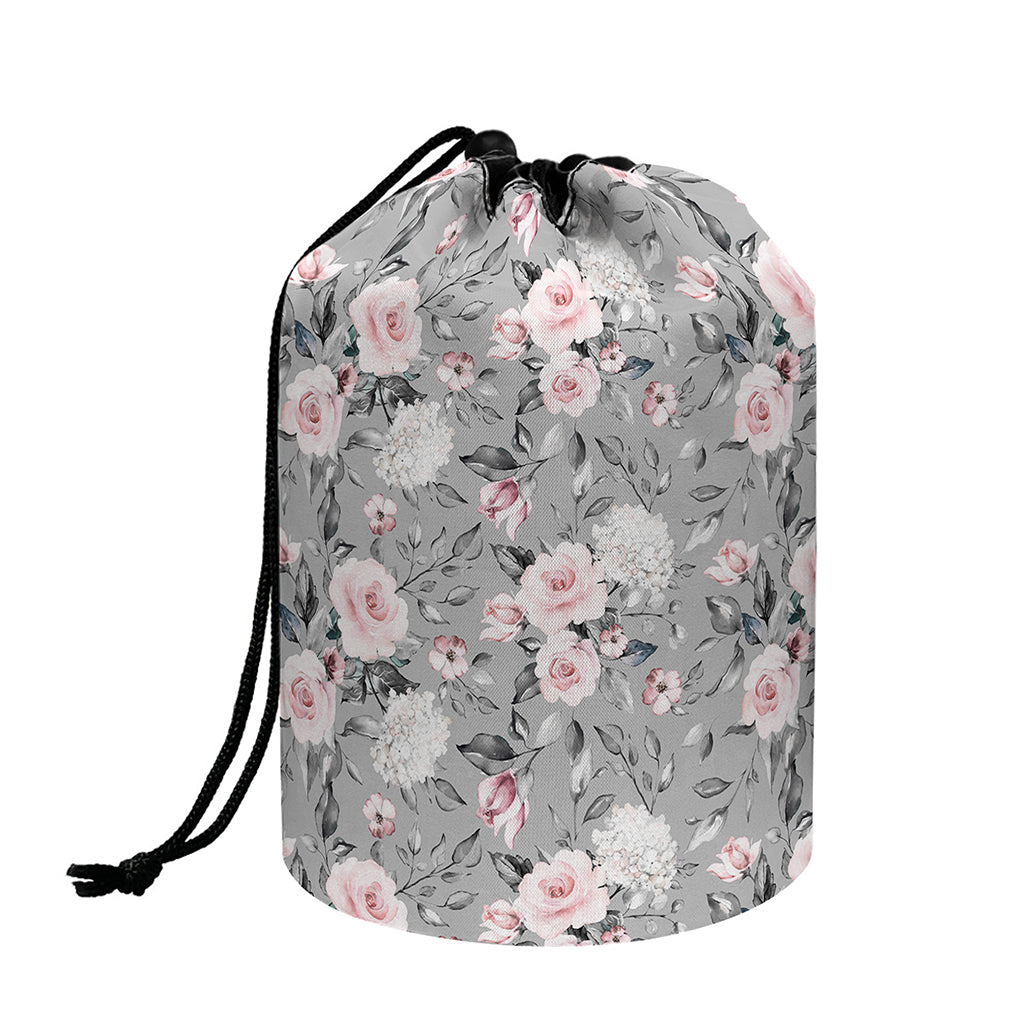 Monochrome Spring Floral Print Drawstring Makeup Bag