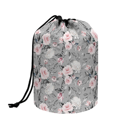 Monochrome Spring Floral Print Drawstring Makeup Bag