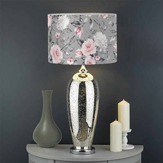 Monochrome Spring Floral Print Drum Lamp Shade