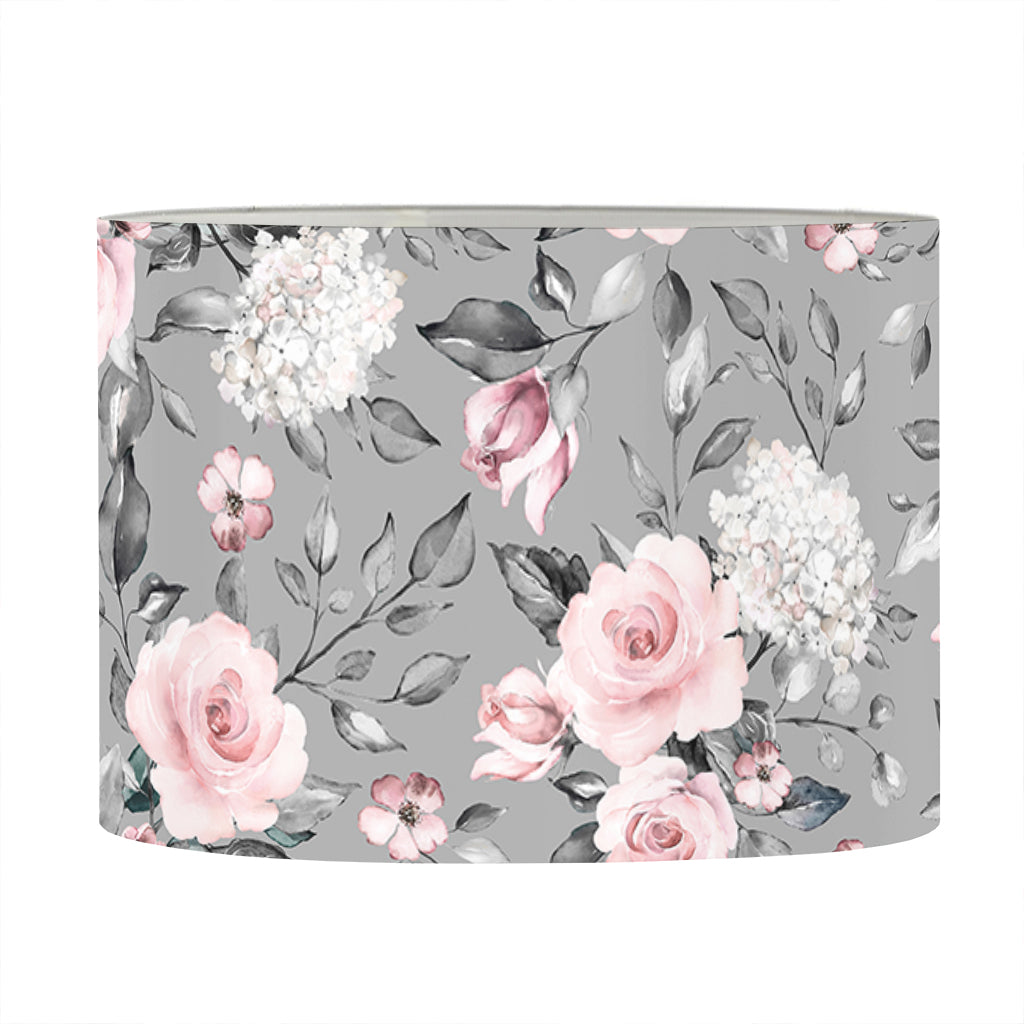 Monochrome Spring Floral Print Drum Lamp Shade