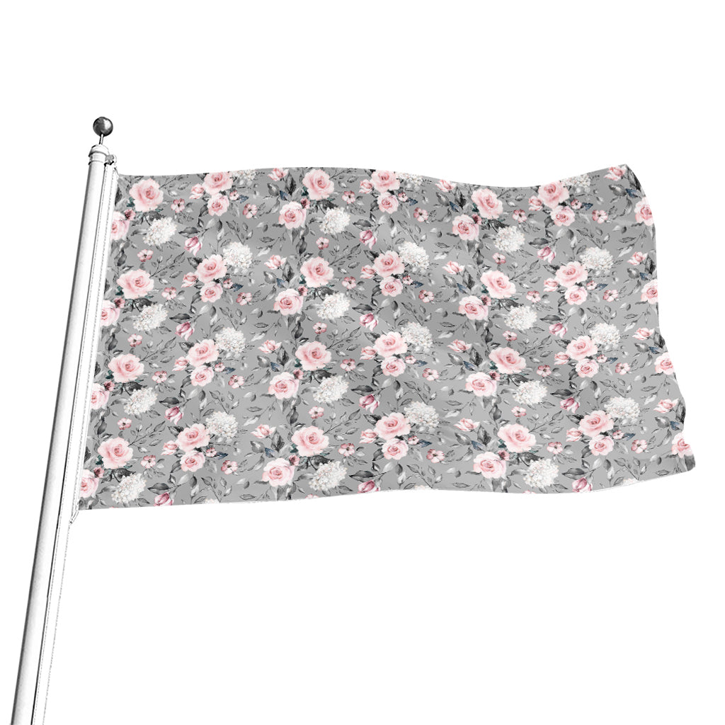 Monochrome Spring Floral Print Flag