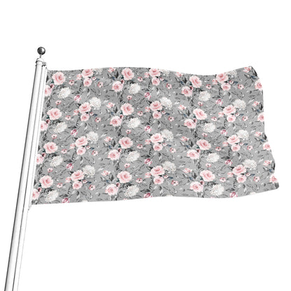 Monochrome Spring Floral Print Flag