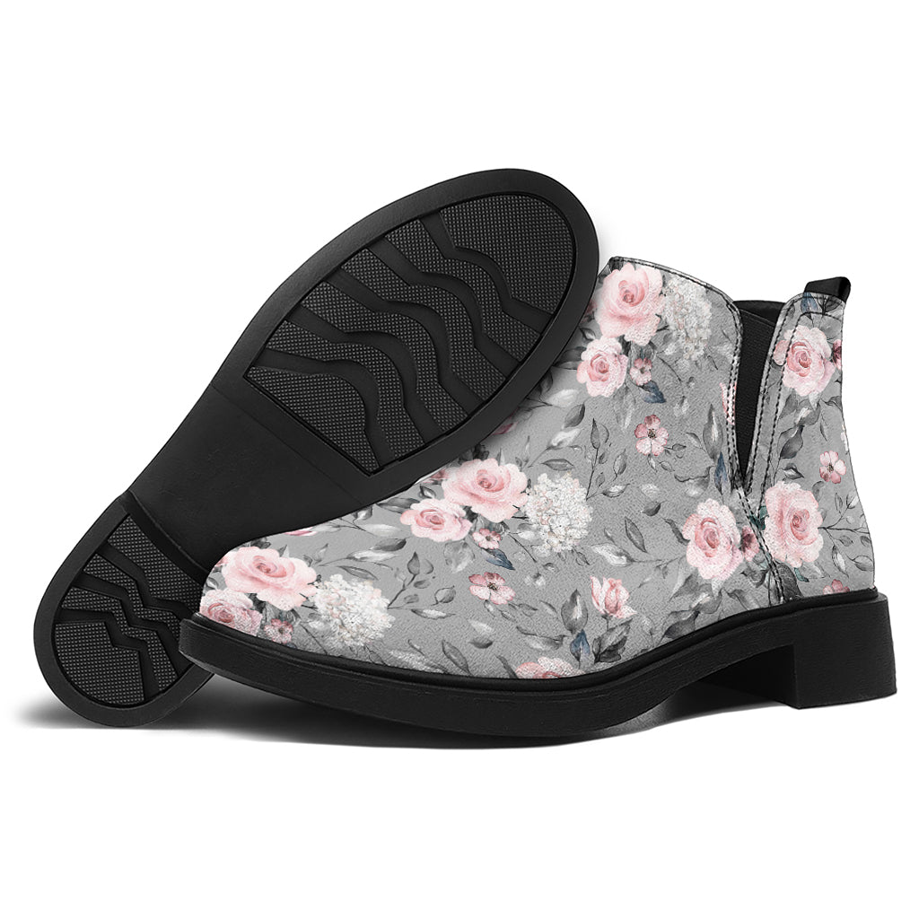 Monochrome Spring Floral Print Flat Ankle Boots
