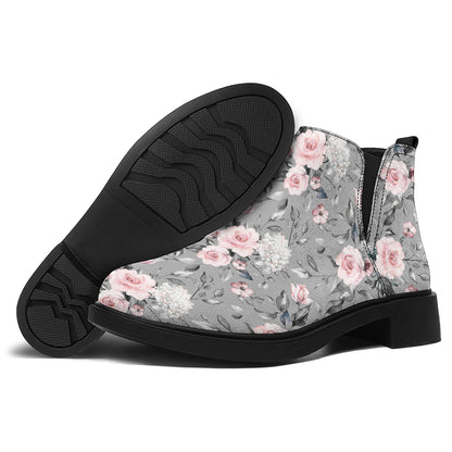 Monochrome Spring Floral Print Flat Ankle Boots