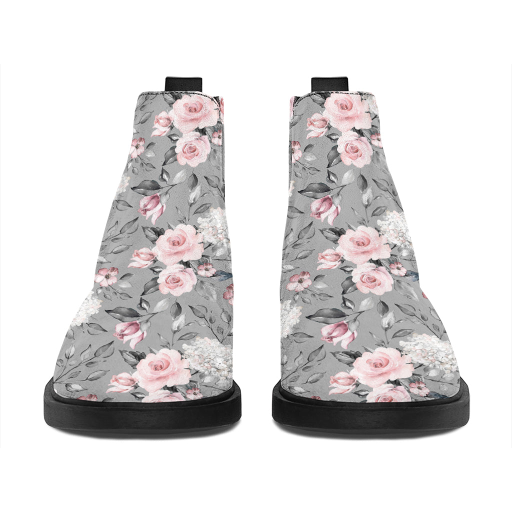 Monochrome Spring Floral Print Flat Ankle Boots