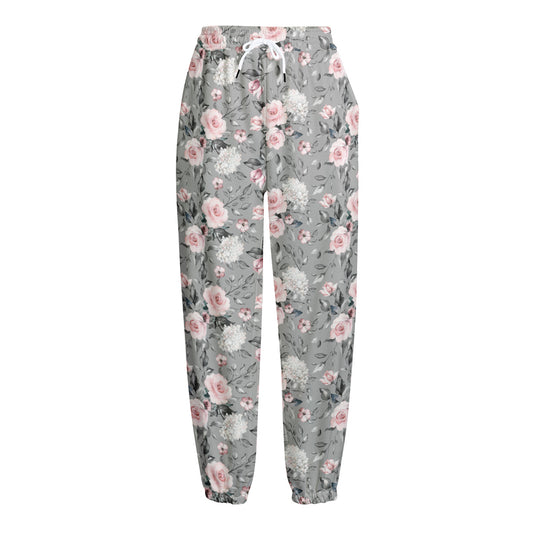 Monochrome Spring Floral Print Fleece Lined Knit Pants