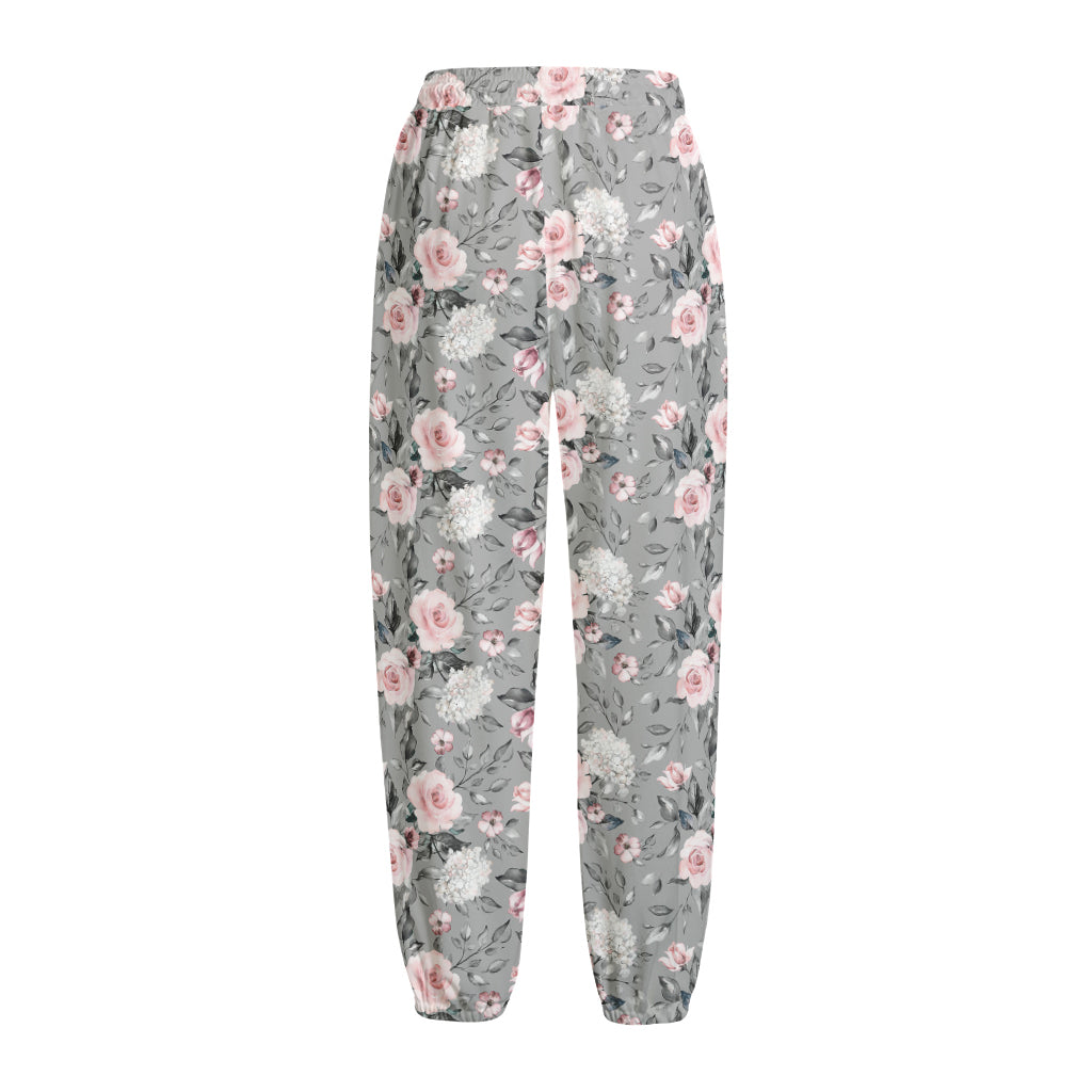 Monochrome Spring Floral Print Fleece Lined Knit Pants