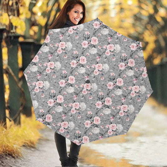 Monochrome Spring Floral Print Foldable Umbrella