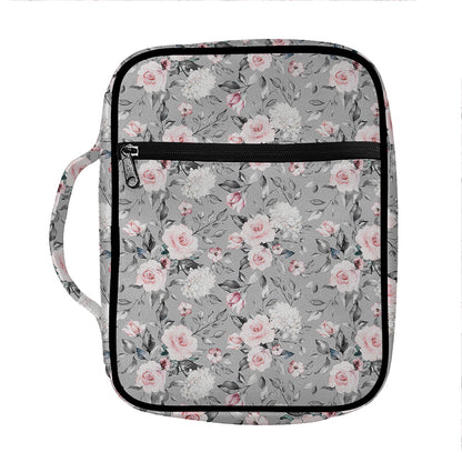 Monochrome Spring Floral Print Front Pocket Bible Bag