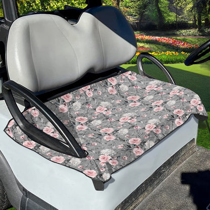 Monochrome Spring Floral Print Golf Cart Seat Cover