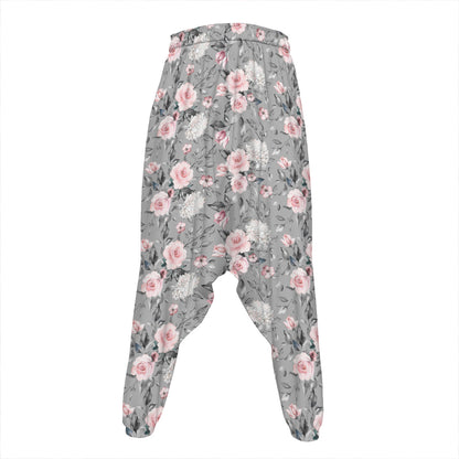 Monochrome Spring Floral Print Hammer Pants