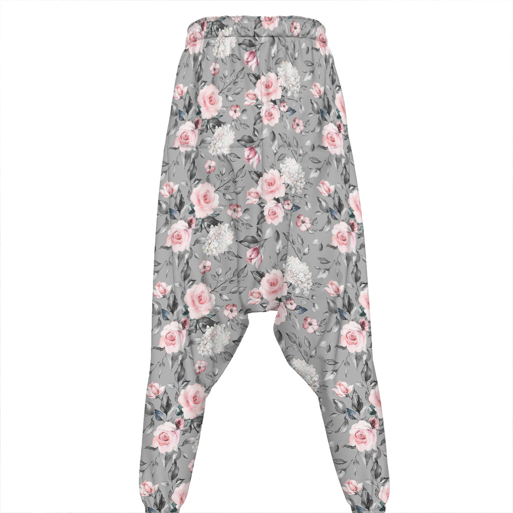 Monochrome Spring Floral Print Hammer Pants