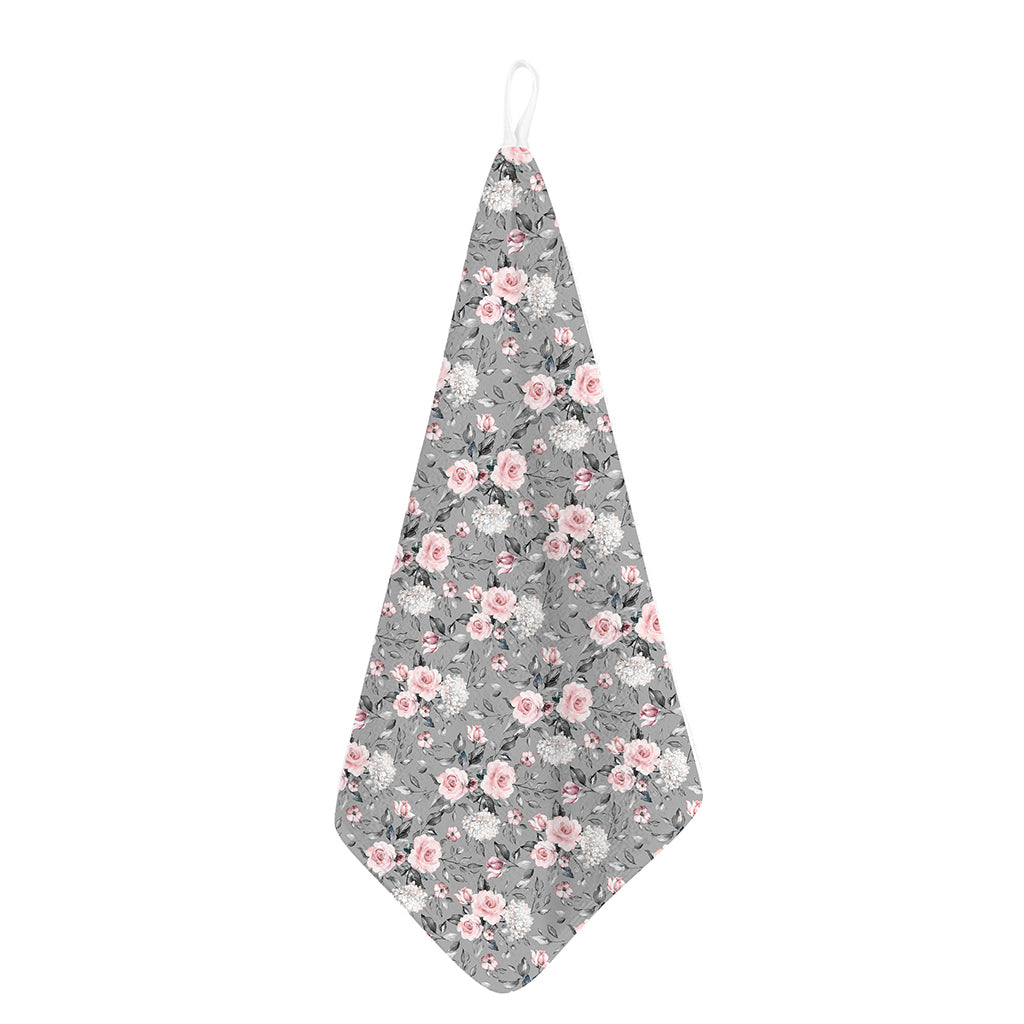 Monochrome Spring Floral Print Hand Towel