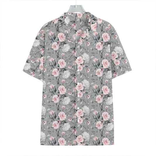 Monochrome Spring Floral Print Hawaiian Shirt