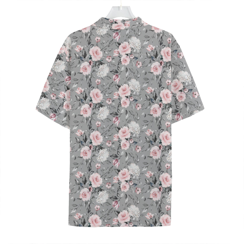 Monochrome Spring Floral Print Hawaiian Shirt