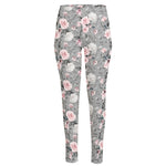 Monochrome Spring Floral Print High-Waisted Pocket Leggings