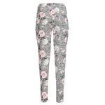 Monochrome Spring Floral Print High-Waisted Pocket Leggings