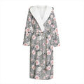 Monochrome Spring Floral Print Hooded Bathrobe