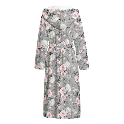 Monochrome Spring Floral Print Hooded Bathrobe