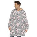 Monochrome Spring Floral Print Hoodie Blanket