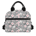 Monochrome Spring Floral Print Insulated Lunch Bag