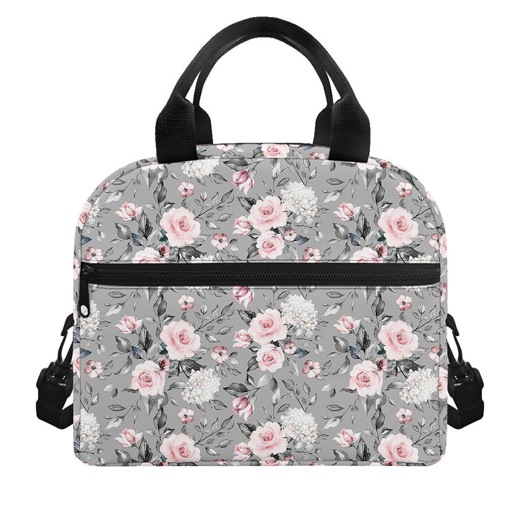 Monochrome Spring Floral Print Insulated Lunch Bag