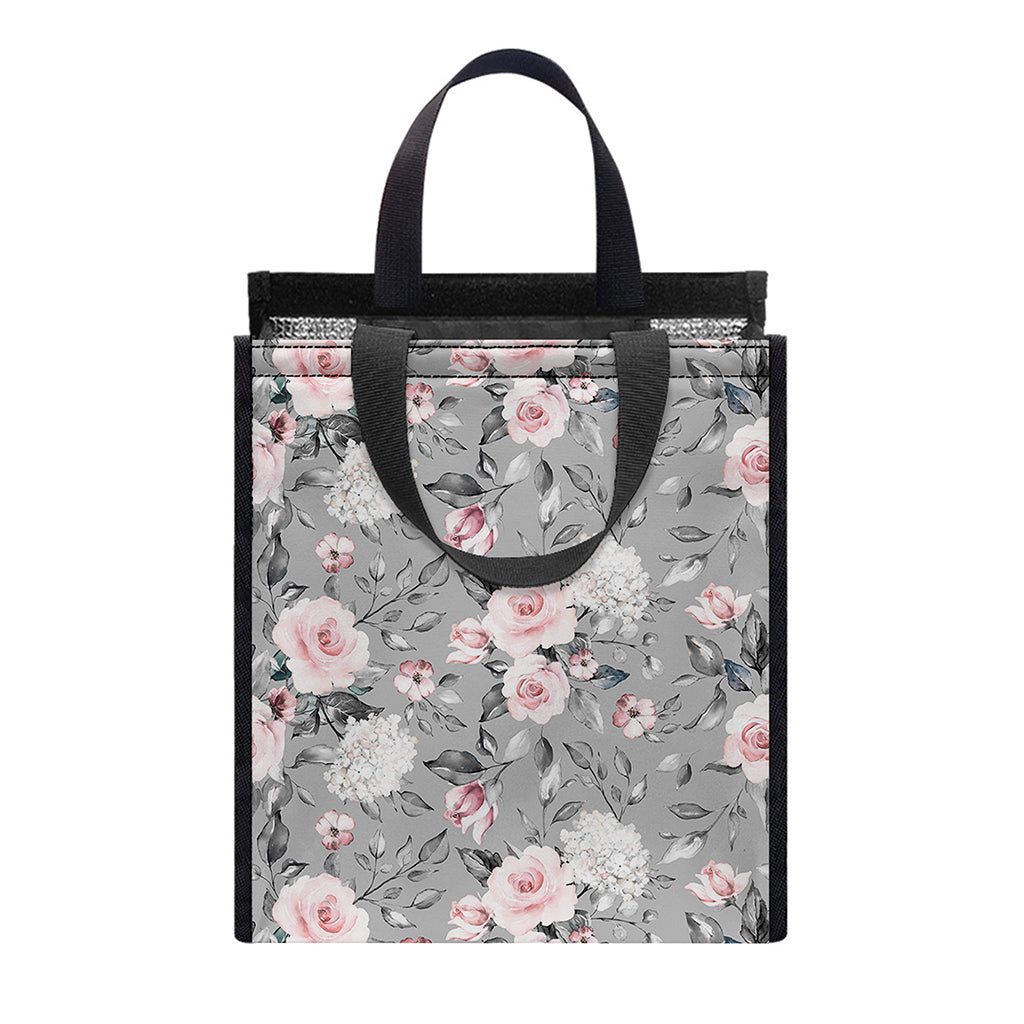 Monochrome Spring Floral Print Insulated Lunch Tote
