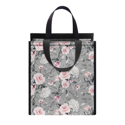 Monochrome Spring Floral Print Insulated Lunch Tote