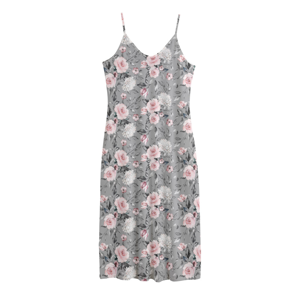 Monochrome Spring Floral Print Jersey Midi Cami Dress