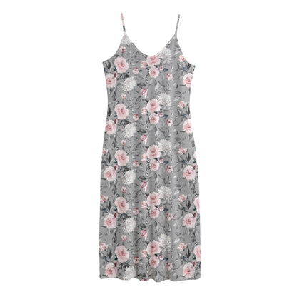 Monochrome Spring Floral Print Jersey Midi Cami Dress
