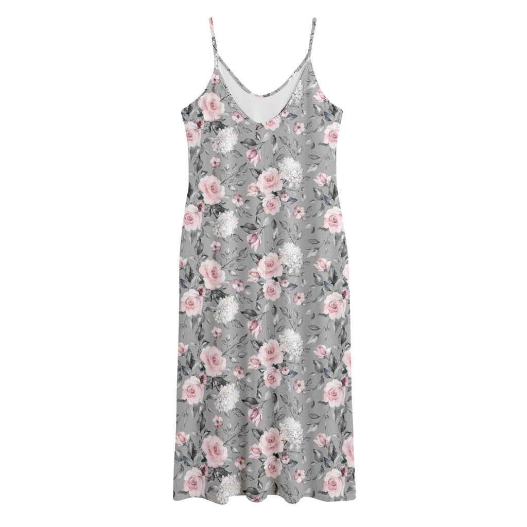 Monochrome Spring Floral Print Jersey Midi Cami Dress