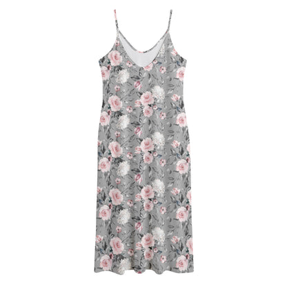 Monochrome Spring Floral Print Jersey Midi Cami Dress