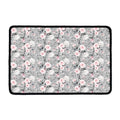 Monochrome Spring Floral Print Kitchen Mat