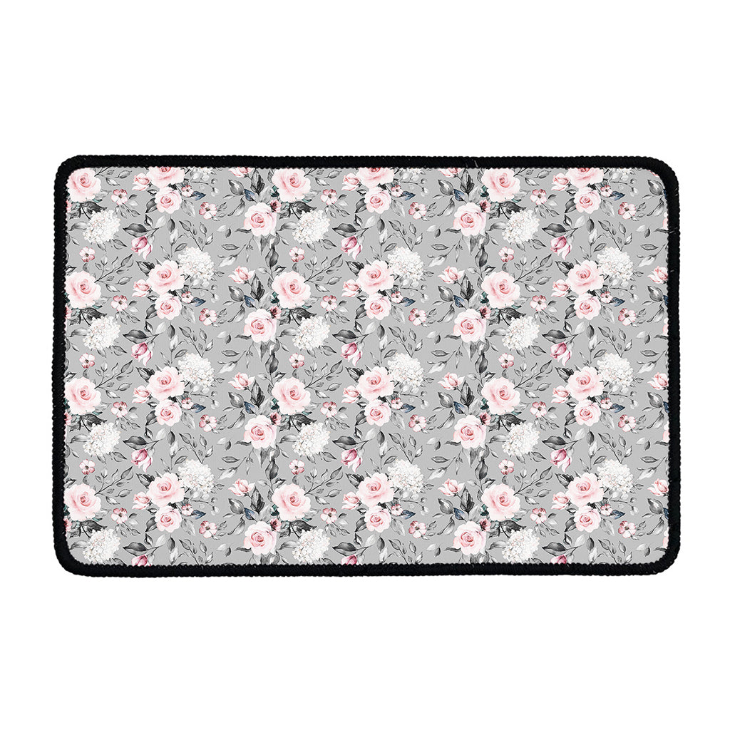 Monochrome Spring Floral Print Kitchen Mat