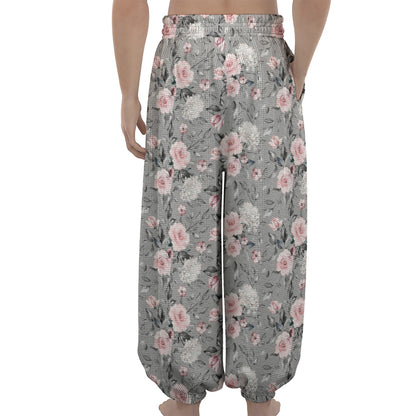 Monochrome Spring Floral Print Lantern Pants