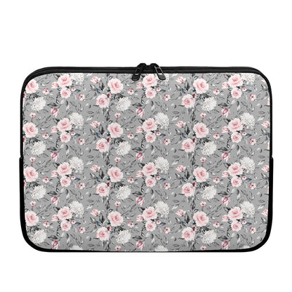 Monochrome Spring Floral Print Laptop Sleeve