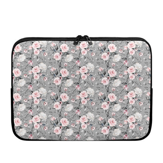 Monochrome Spring Floral Print Laptop Sleeve