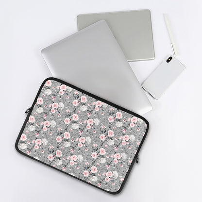 Monochrome Spring Floral Print Laptop Sleeve
