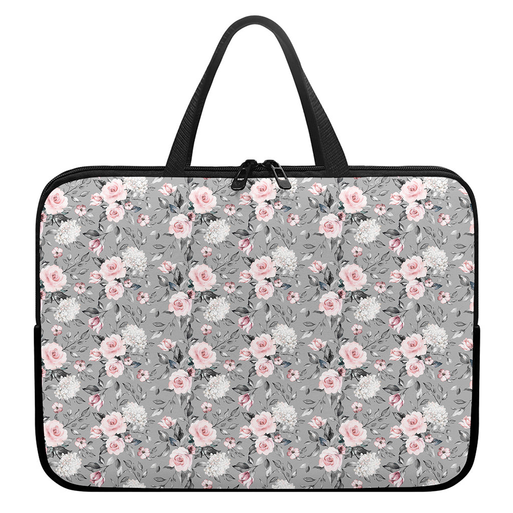 Monochrome Spring Floral Print Laptop Sleeve With Handle