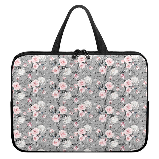 Monochrome Spring Floral Print Laptop Sleeve With Handle