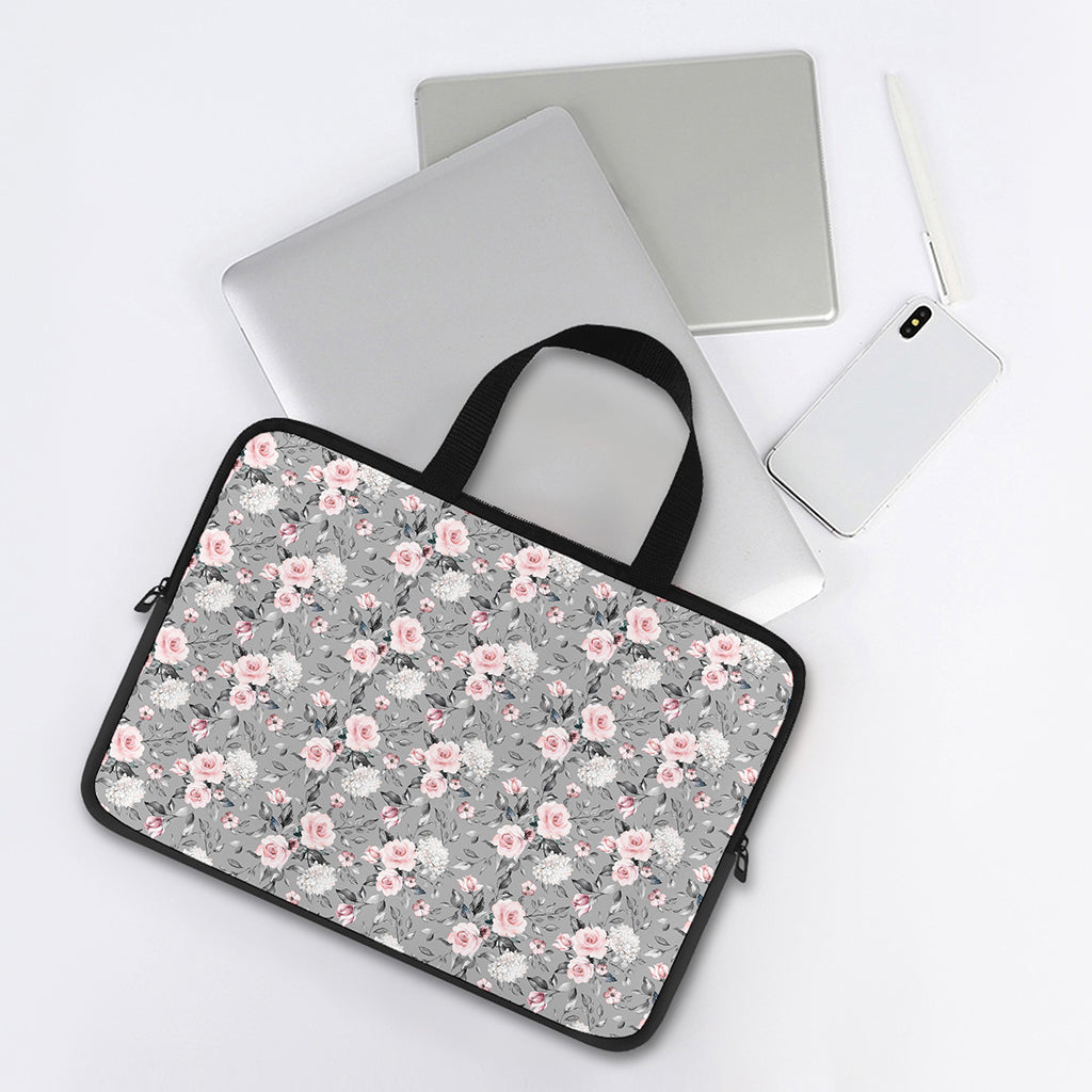 Monochrome Spring Floral Print Laptop Sleeve With Handle