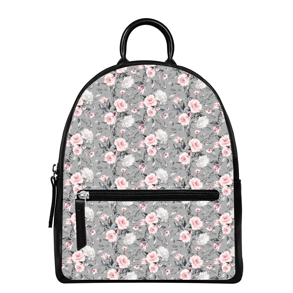 Monochrome Spring Floral Print Leather Backpack