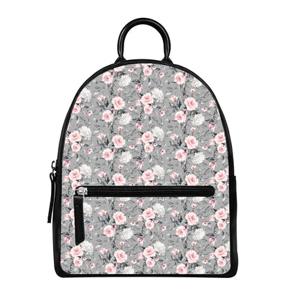 Monochrome Spring Floral Print Leather Backpack
